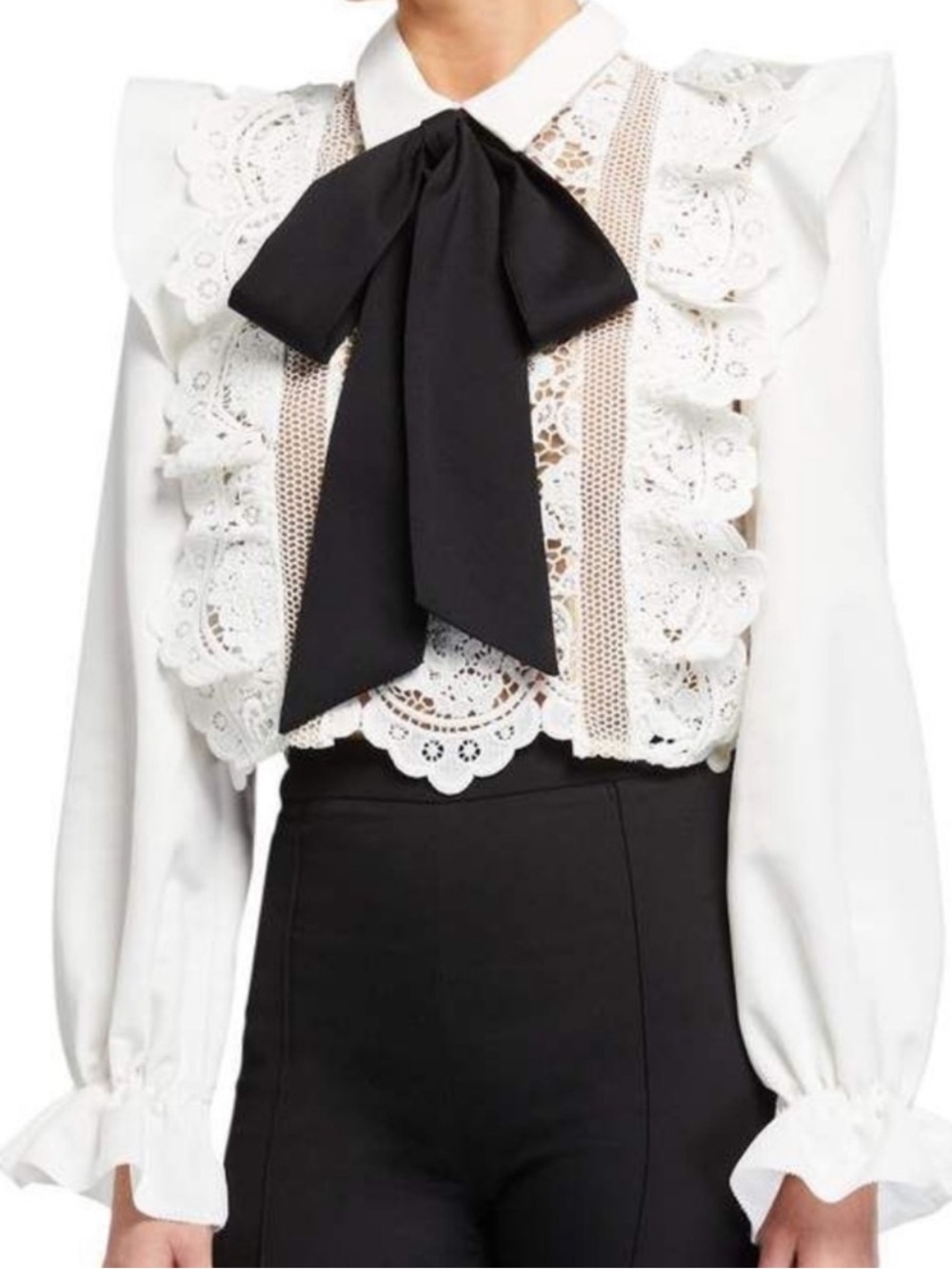 Self Portrait Ivory White Ruffle Eyelet Lace Top Size 6